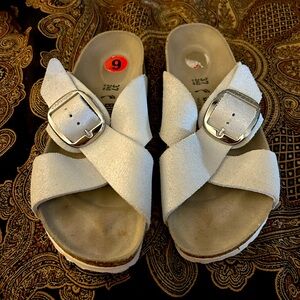 Birkenstock size 37 Sienna big buckle Metallic gray sandals
